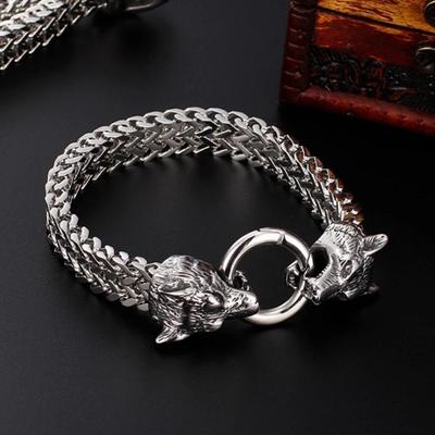 Exquisito Regalo Pulsera para Hombre Pulsera de Acero Inoxidable Pulsera de Moda con Cabeza de Lobo