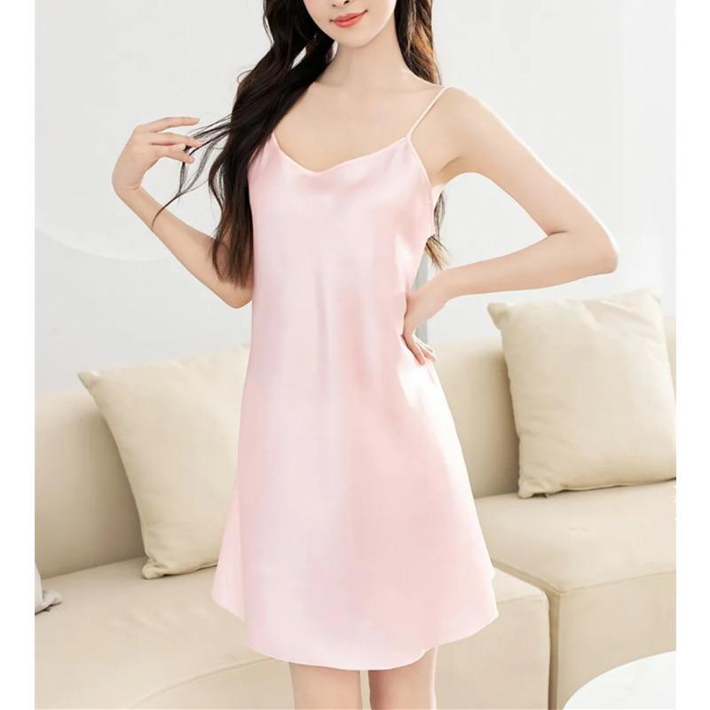 Sexy Nightwear Women Summer Casual Pyjamas Camisole Homewear Solid Sling Nightdress Silk Suspender Nightdress Women Sleepwear