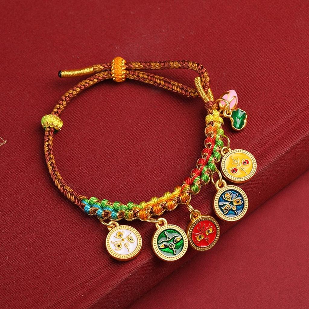 Handcrafted Bracelet with Five Deities Tibetan Wristchain Colorful Rope Handchain Adjustable Wristband Jewelry for Women