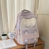Cute Ears Cat Design Letter Line Pattern Student Backpack With Plush Pendant