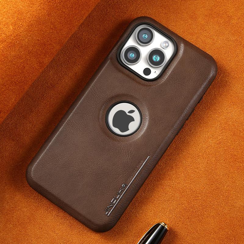 Geeignet für Apple 15promax Handyhülle mit freiliegendem Logo, IPhone14 Vollabdeckung, 13 Magnetische Anziehung, 12 Lederhülle für Geschäftsleute