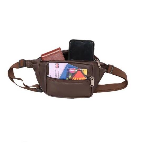 Noora Dark Brown Leather Men & Women Waist Bag Fanny Bag Travel Pouch Passport Holder Pouch