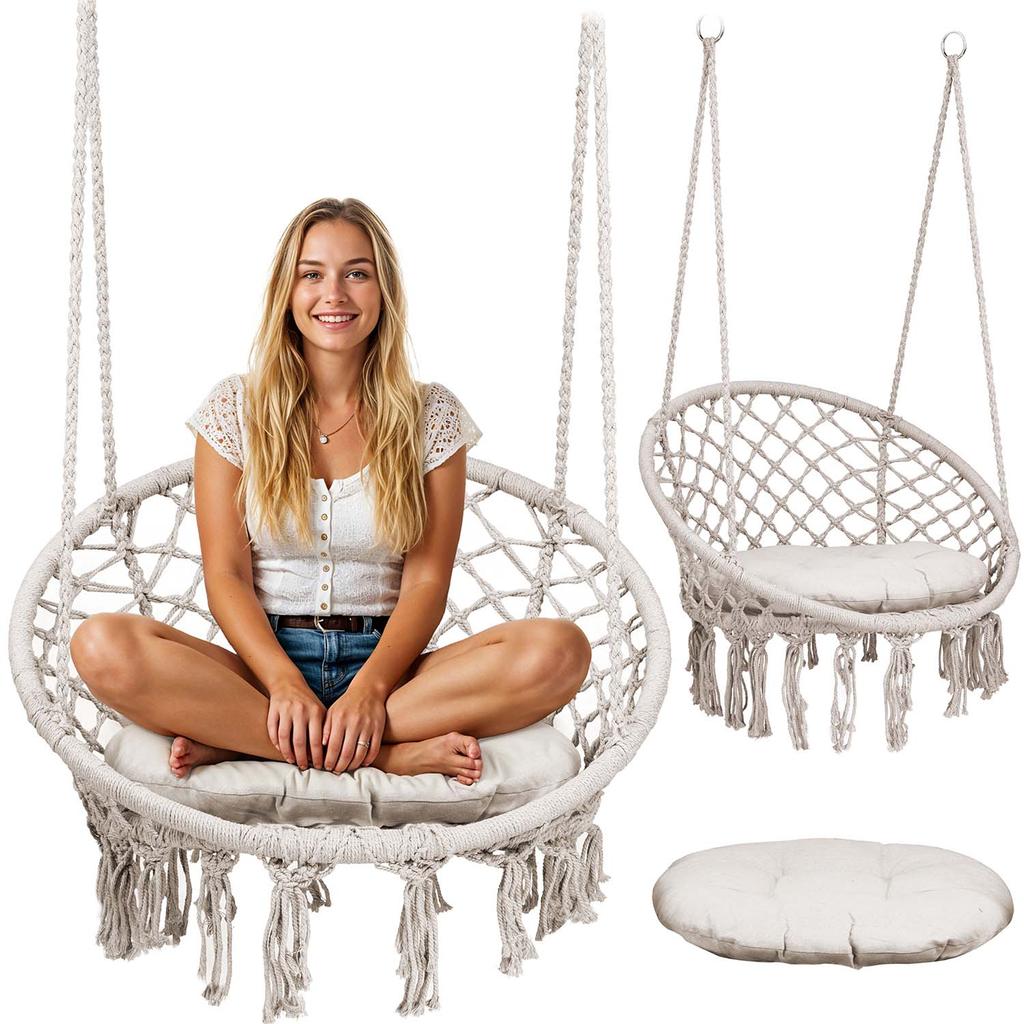Hanging garden swing chair BOHO beige