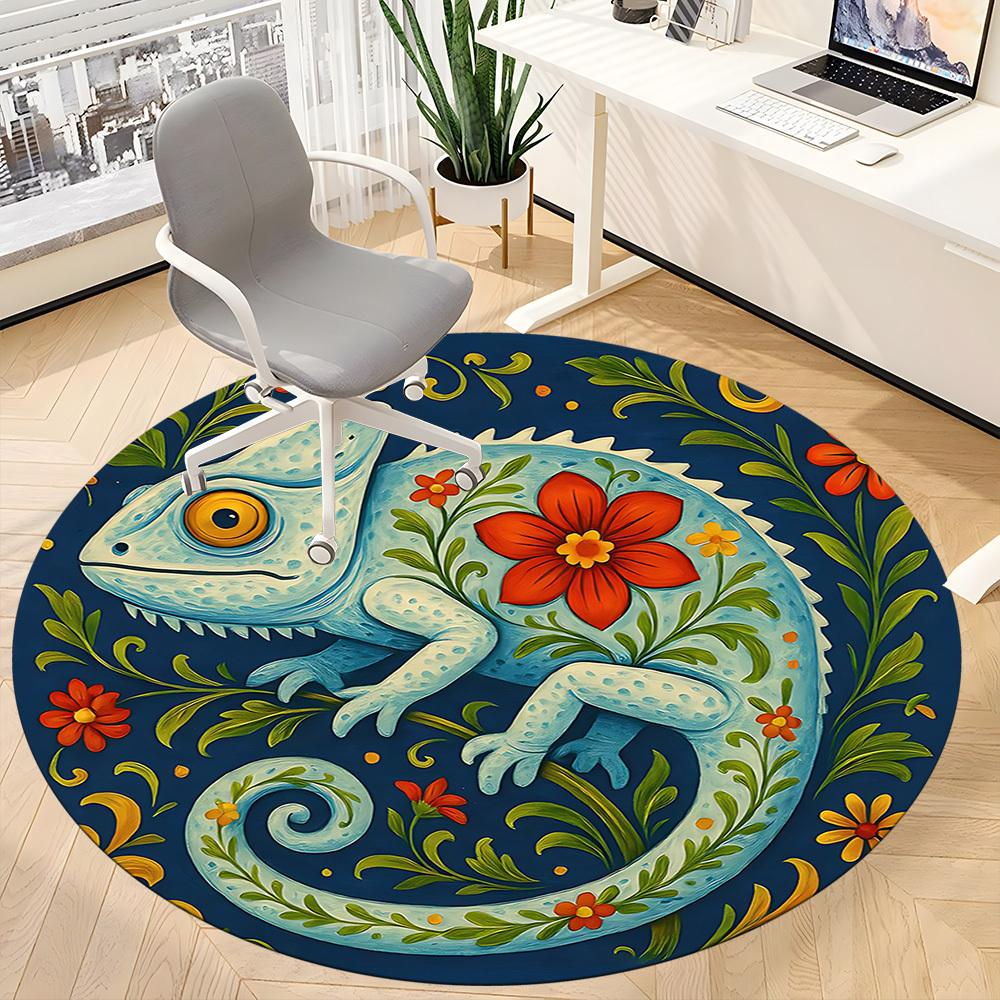 1pc Chameleon Flowers Office Round Area Rug, Indoor Mat Suitable For Office, Under Office Chairs Bedroom Living Room Home Decor, Room Deco