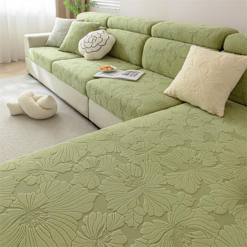 

Флисовый чехол на диван с жаккардовым цветочным узором мягкий и удобный для всех сезонов, дышащий чехол на диван с защитой от царапин кошек Headrest S зелёный