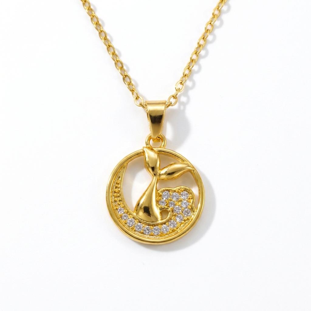 

Necklace Bow Rose Necklace Whale Tail Inlaid Zircon Love Element Three-Dimensional Gold