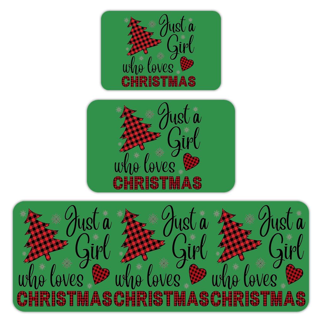 Christmas Kitchen Anti-slip Mat Carpet Flannel Door Mat Three-piece Set 45*120CM/50*80CM/40*60CM