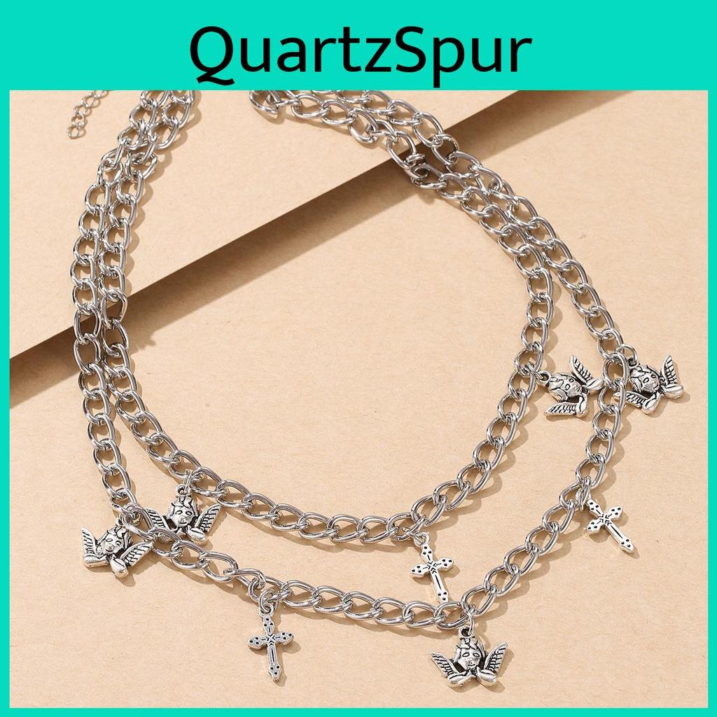 Elegant Angel Cross Necklace For Women Featuring Stylish Double Layer Design In Alloy