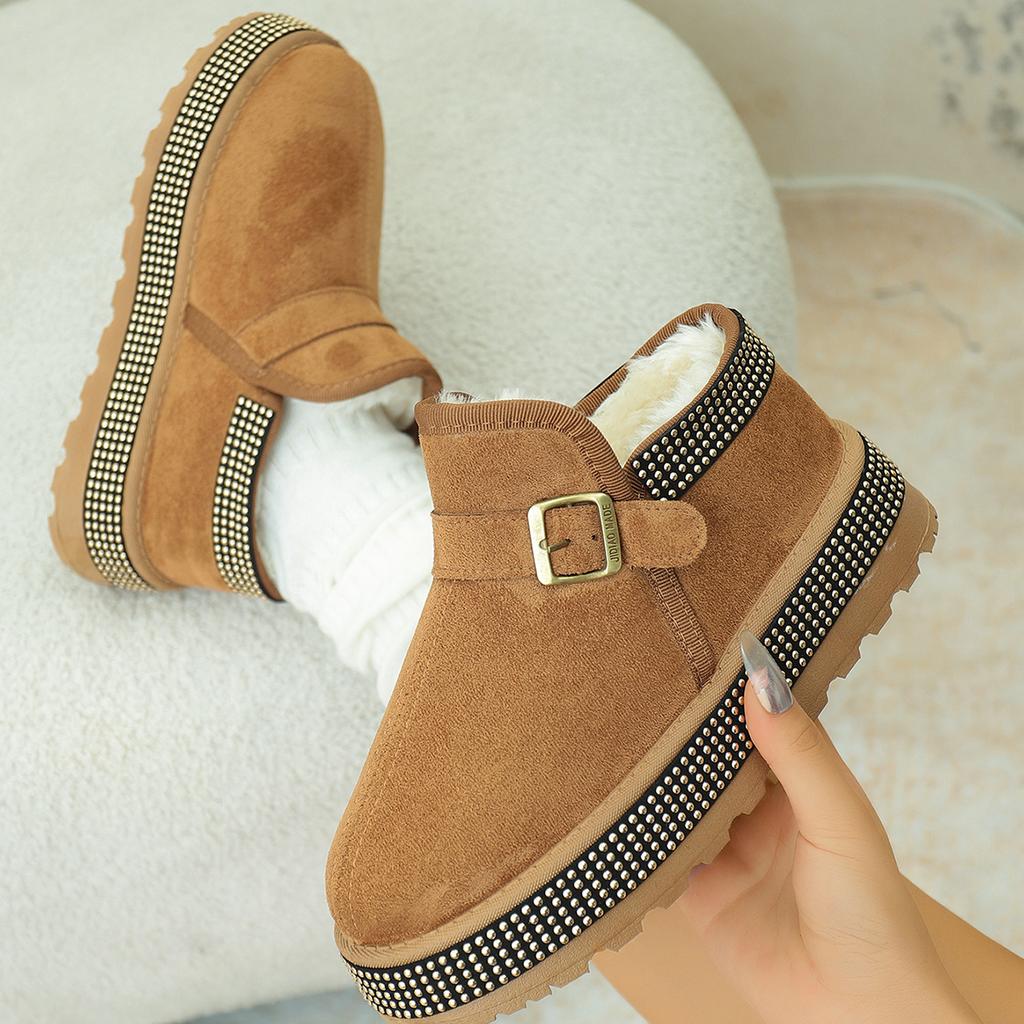 Women Boots 2025 New Sexy Thick Bottom Ankle Boots Metal Rivet Decoration Furry Snow Boots Women Warm Short Plush Slip On Shoes