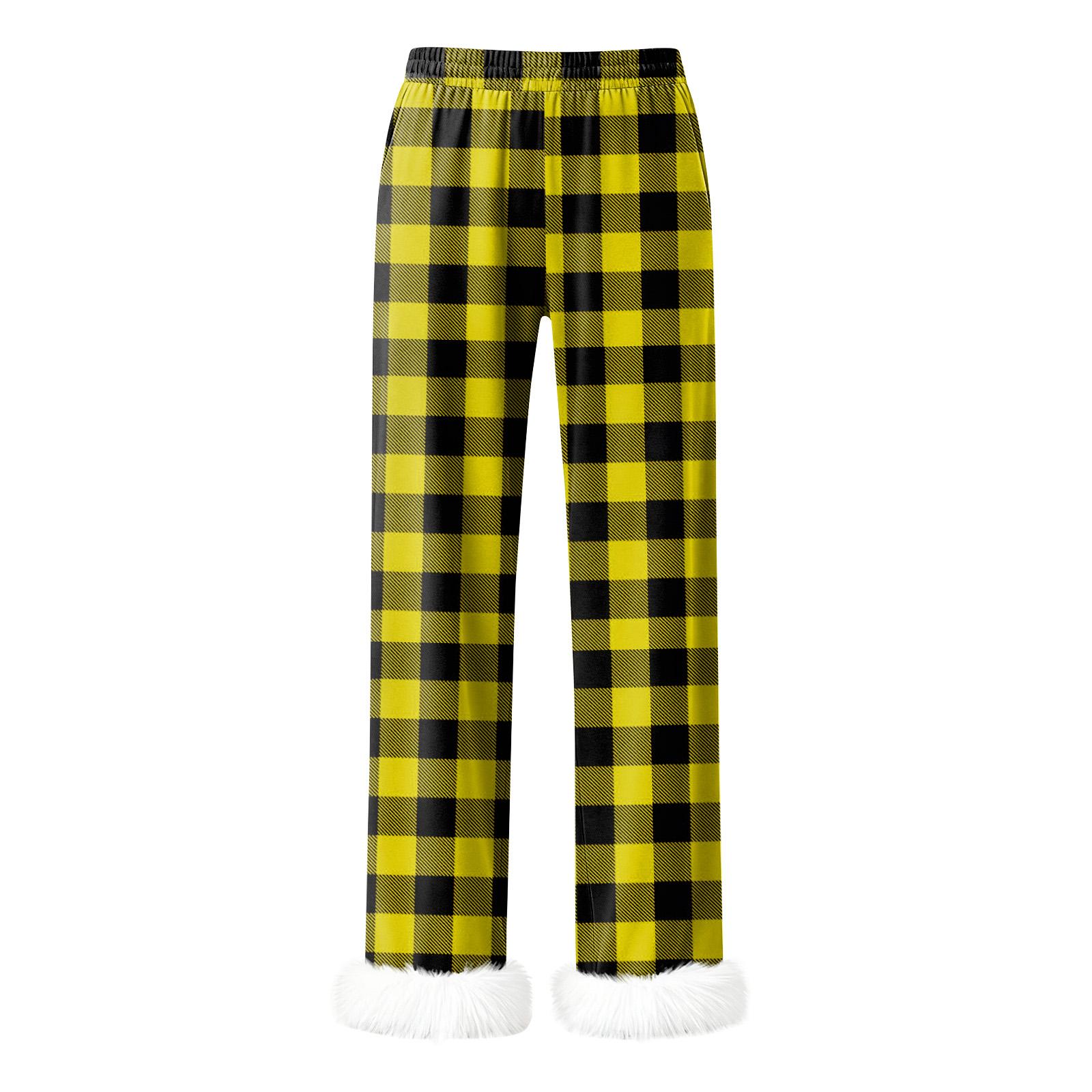 

Women s Fashionable Casual Trousers, Plaid Print Trousers XL жёлтый