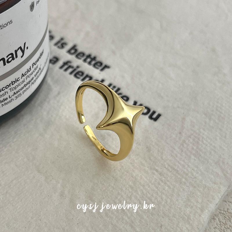 

Cuiyan S925 Серебряное Минималистичное Кольцо в виде Четырехконечной Звезды – Женское Модное Регулируемое Кольцо на Указательный Палец Adjustable Open золотой