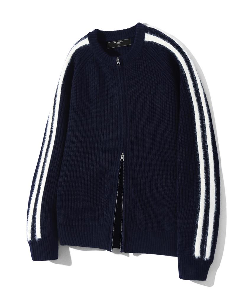 TRILLION Washable Hairy Brush Track Zip-Up Knit (Navy)