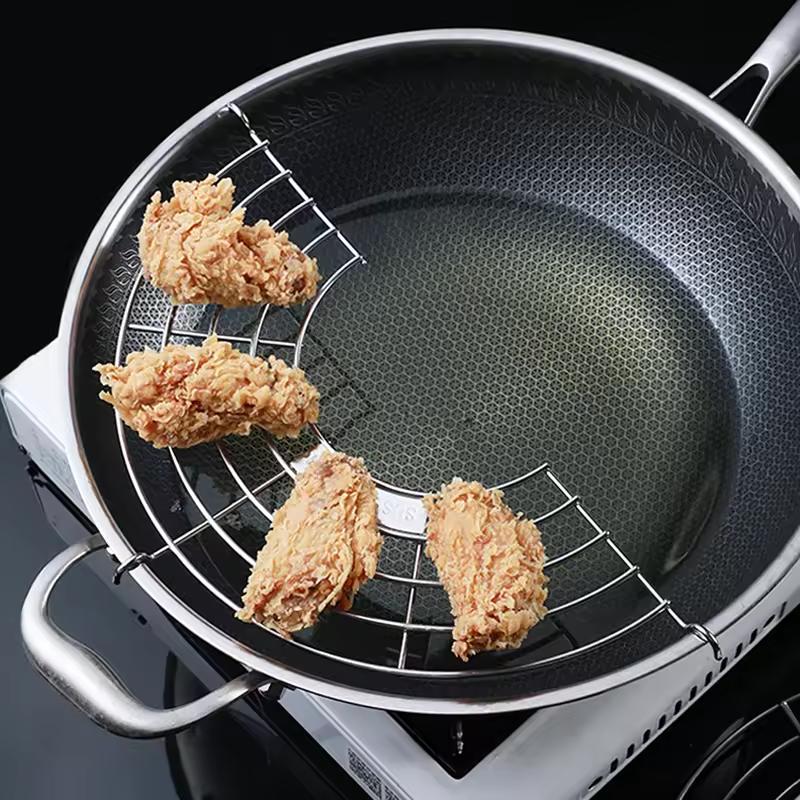 32cm Stainless Steel Oil Strainer Rack Oil Drainer Mesh Foldable Gadgets Frying Pan Oil Drain Rack