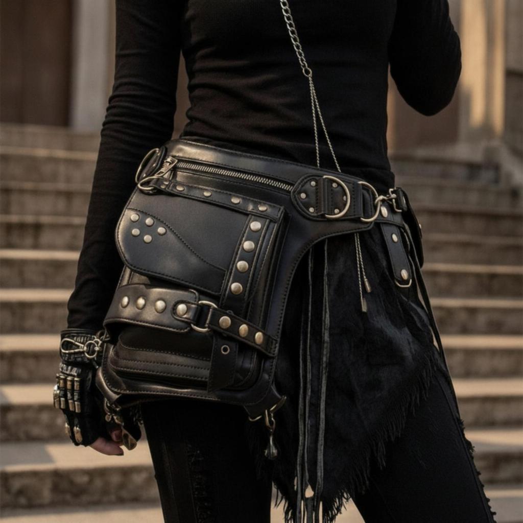 Waist Bag with Belt Steampunk Leg Strap Biker Themed Fanny Pack for Bikers,