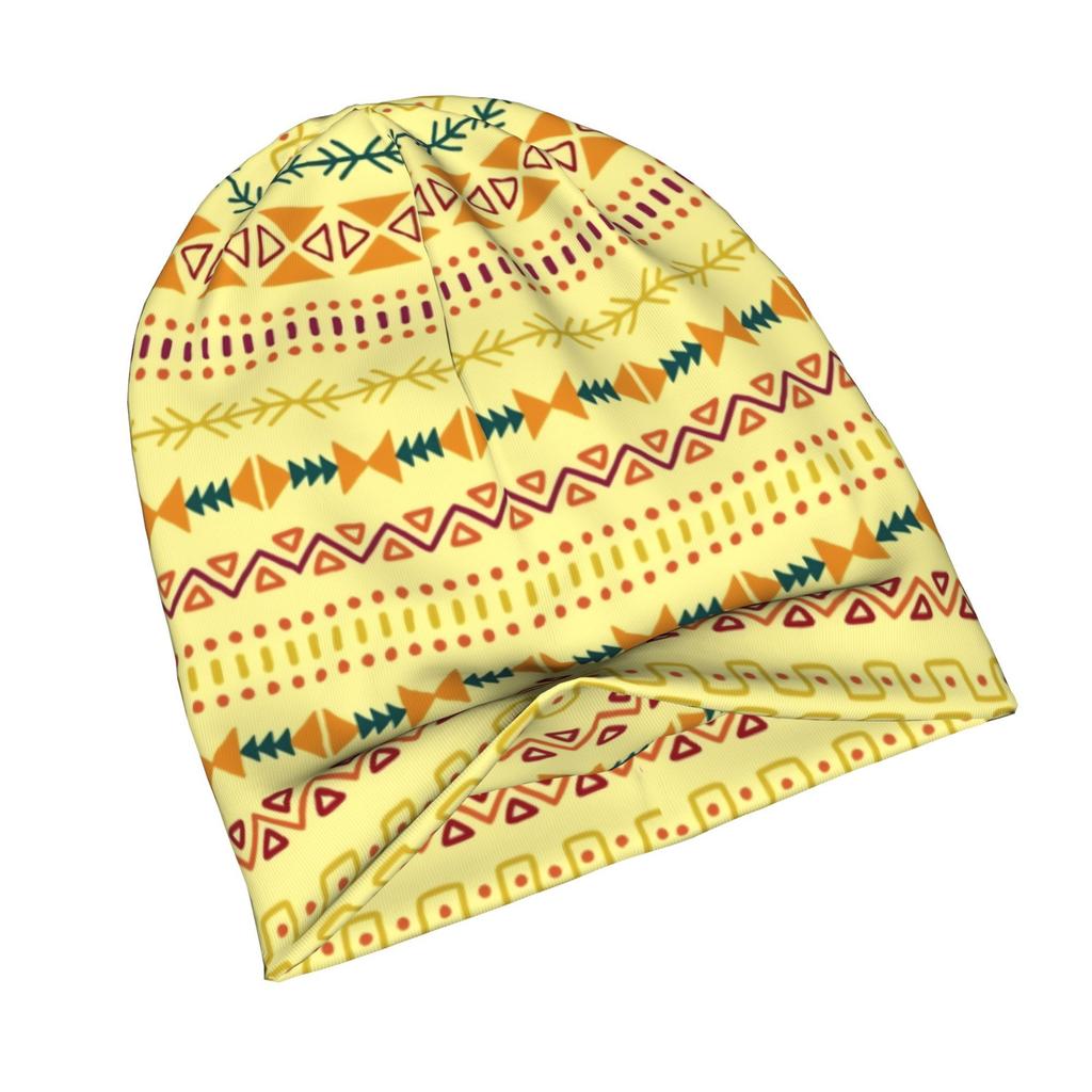 ZLIENSZUS Adult Aztec Border Beanie Hat - Golden Aztec Print Folk Art Geometric Stripes, Urban Fashion Suitable for &, Versatile for Commuting, Partie