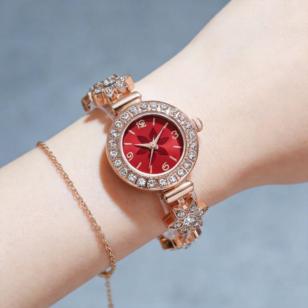 with Adjustable Bracelet Circle Shaped Watch Rhinestone Wrist Decoration Quartz Watches  Women Girl