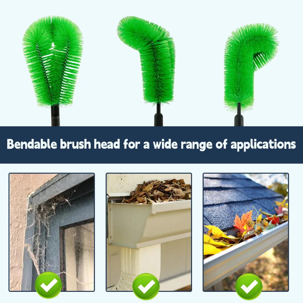 Gutter Cleaning Brush Telescopic Gutter Clean Tools with 2 Brush Heads and 8 Stainless Steel Tube Total length 320cm for Home