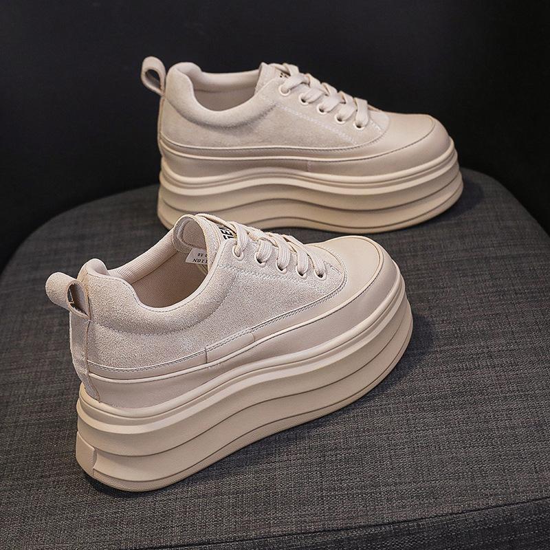 

Little white shoes women s 2025 autumn new sponge cake thick-soled Korean version board shoes small man thick-soled inner height increase casual shoes 39 бежевий
