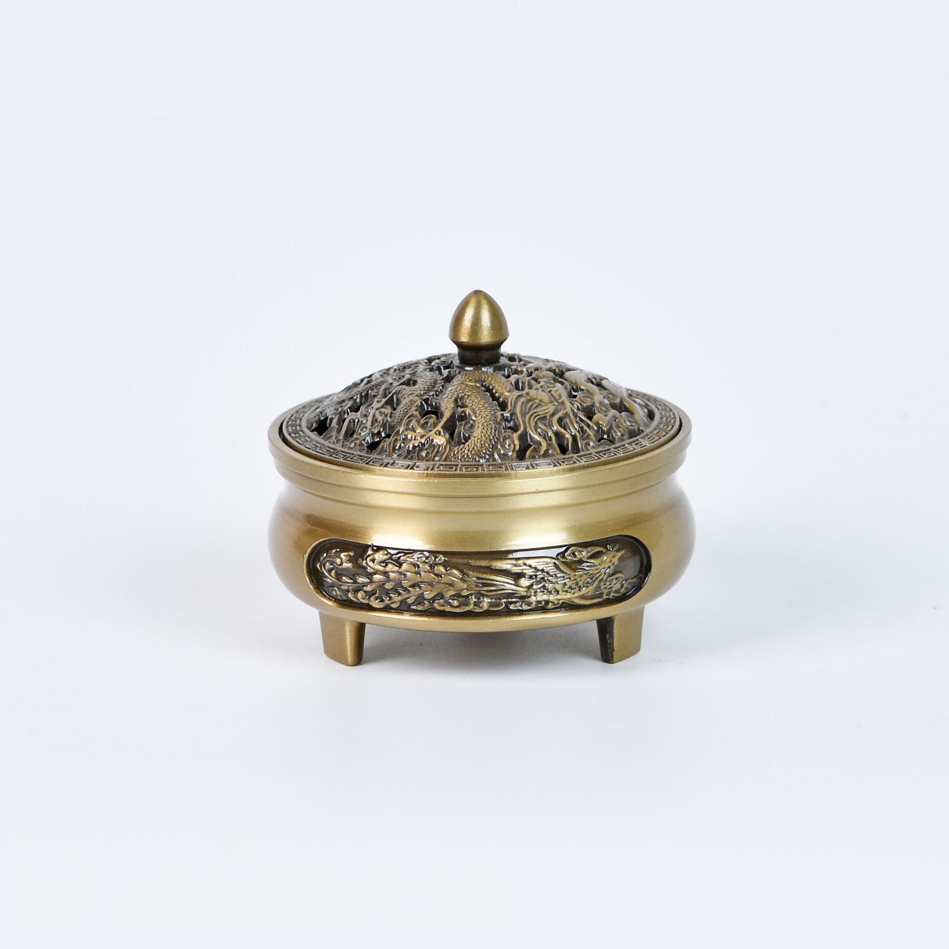 Alloy Creative Retro Incense Burner: Dragon Phoenix Lotus Leaf Style for Sandalwood & Agarwood Incense Coils