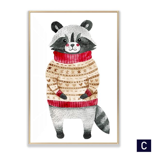 Fox Rabbit Bear Deer Nursery Wall Art Canvas Painting Posters Cartoon Animal In Sweater Print Wall Pictures Baby Kids Room Decor