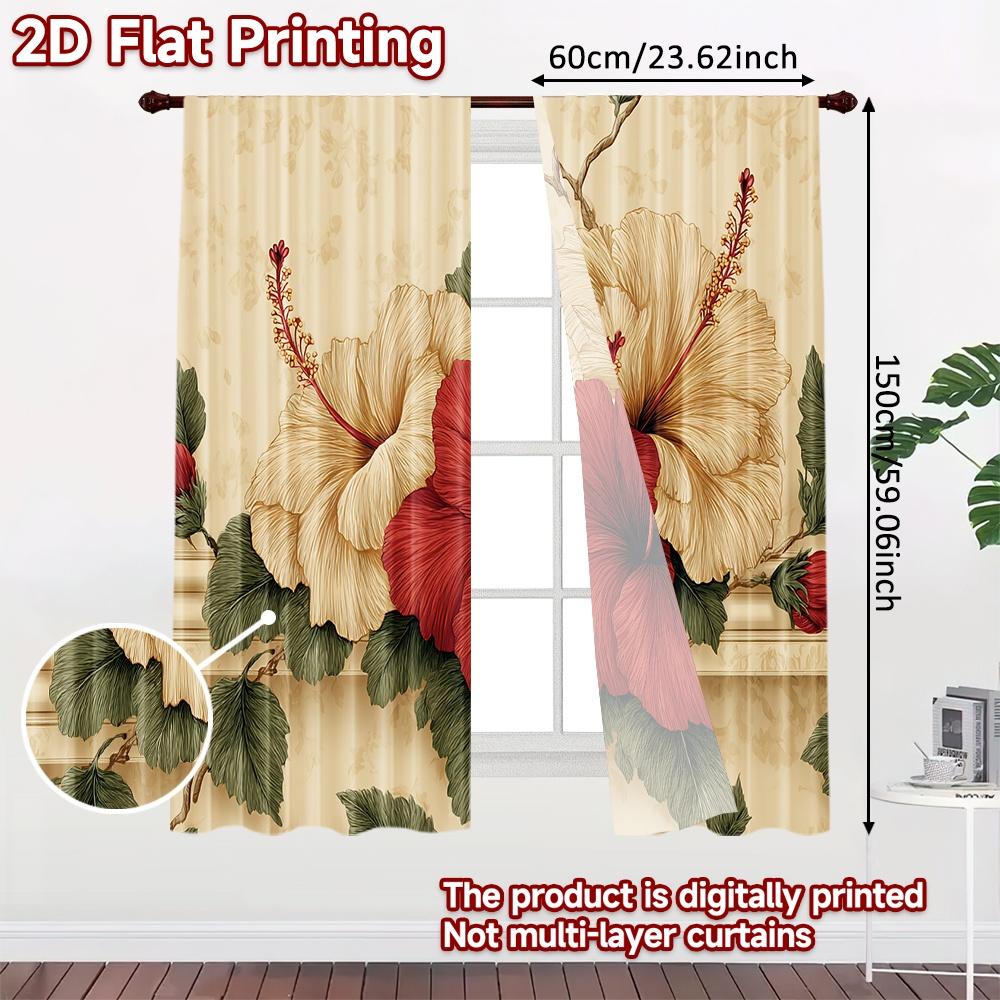 2D FLAT PRINTING 2pcs Curtains (Without Rod) Floral Hibiscus Arrangement Saint Patrick is Day Festival Chic Print Curtains
