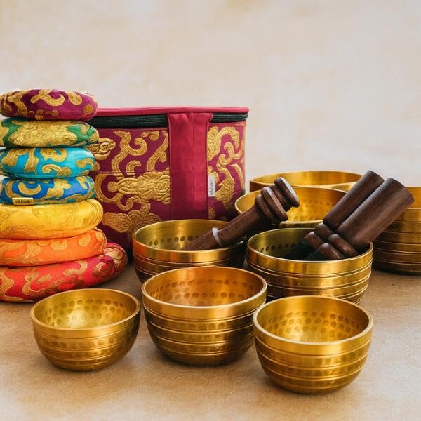 [Domestic Shipping/Inspected in Japan] Nepalese 7-Metal Singing Bowls for Meditation and Chakra Healing, Set of 7