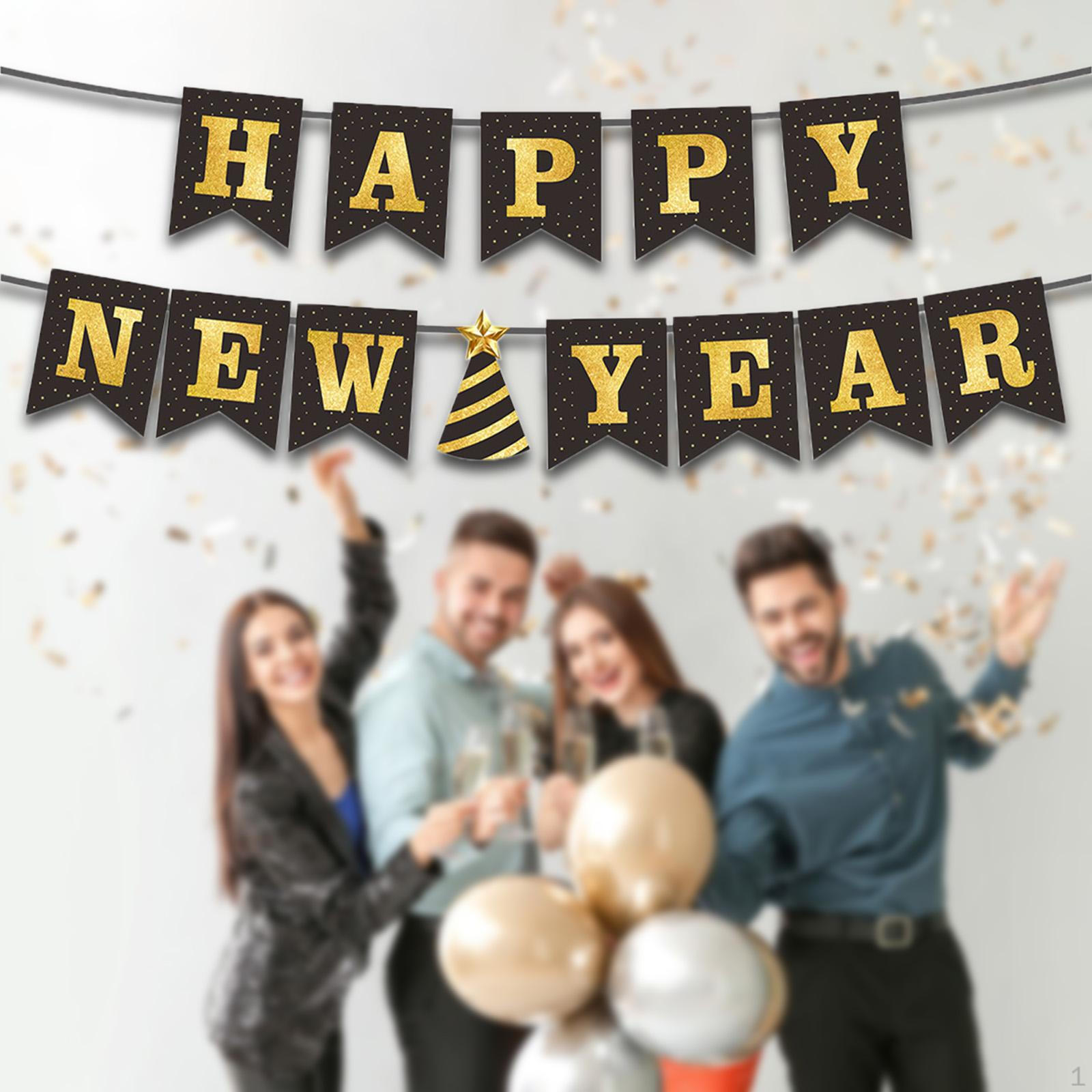 

Happy Year Banner Hanging Bunting Porch Sign Paper Flag for Wall Outdoor Holiday Style C