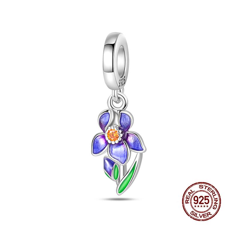 

New Pendant Copper Daisy Tulip Pansy Lavender Flower Charms Beads Fit Original Bracelets Fine Diy Jewelry For Woman