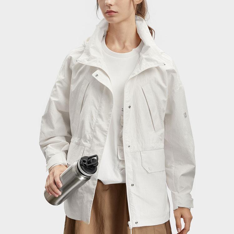 Fila Plain Simple Loose Outdoor Sports Hooded Windbreaker Women Outerwear Cloud-White A11W417703F-WT