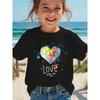 Girls Crewneck Summer Tee, LOVE WHO YOU ARE Letter & Heart Print