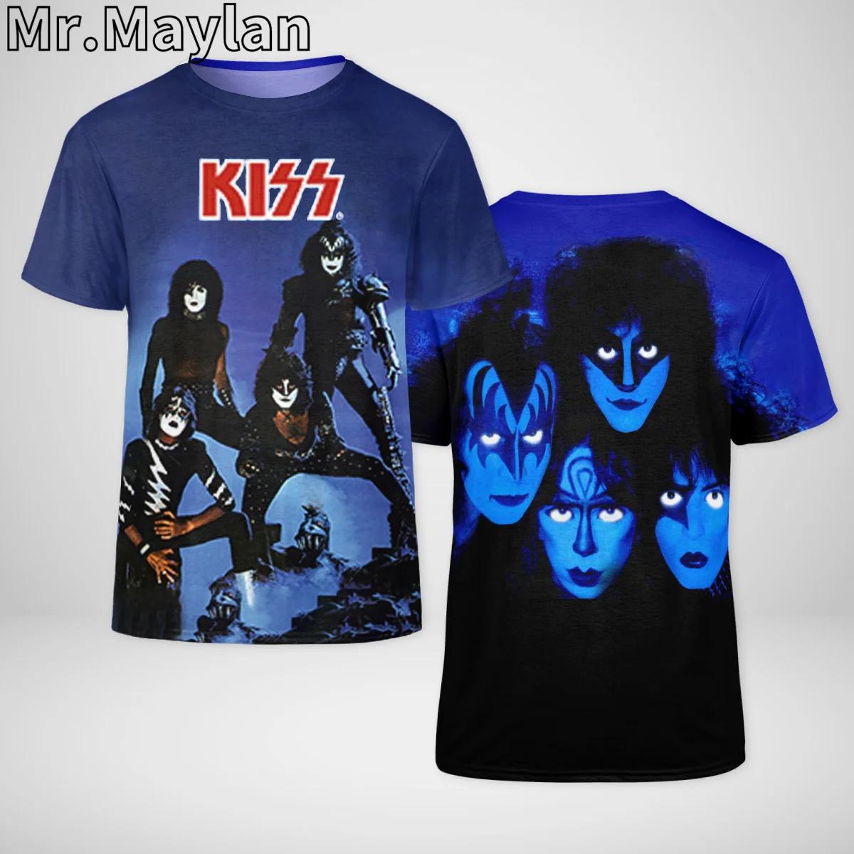

Літні чоловічі футболки з круглим вирізом та 3D принтом рок-гурту Kiss. Модні повсякденні футболки з коротким рукавом. XL