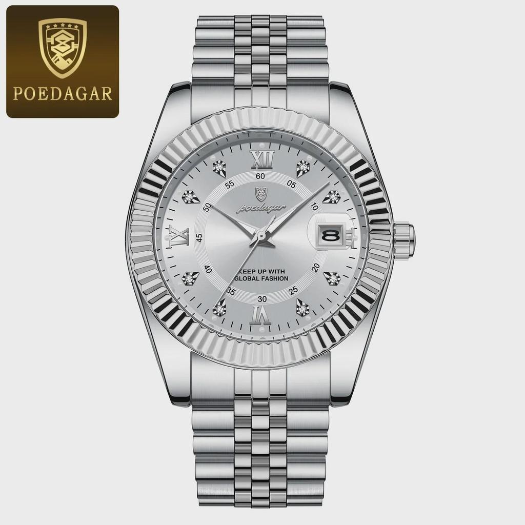 POEDAGAR Luxury Sport Wrist Watch For Man Waterproof Luminous Date Men Quartz Watch Stainless Steel Male Clock
