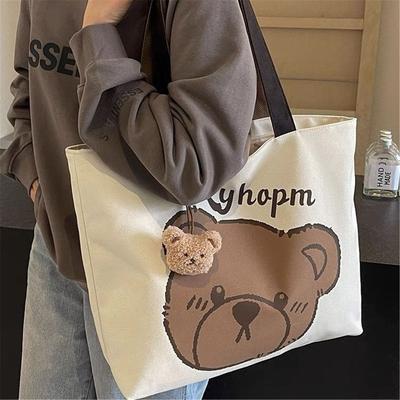Commuter Japanese Cartoon Bear Instagram Jedno ramię torba Duża pojemność torba studencka Tote Uniwersalna płócienna torba studencka