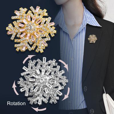 Rotating Snowflake Brooch Women Rhinestone Snowflake Lapel Pin Decorative Sparkling Brooch Pin Jewelry for Christmas Wedding Party Outfit