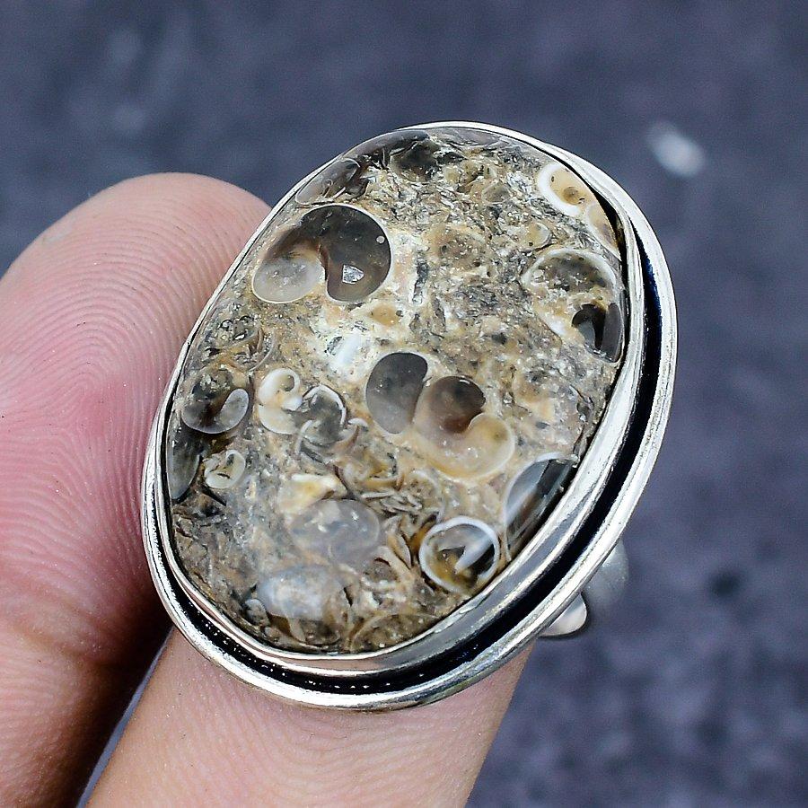 Turritella Fossil Gemstone 925 Sterling Silver Jewelry Ring Size 9
