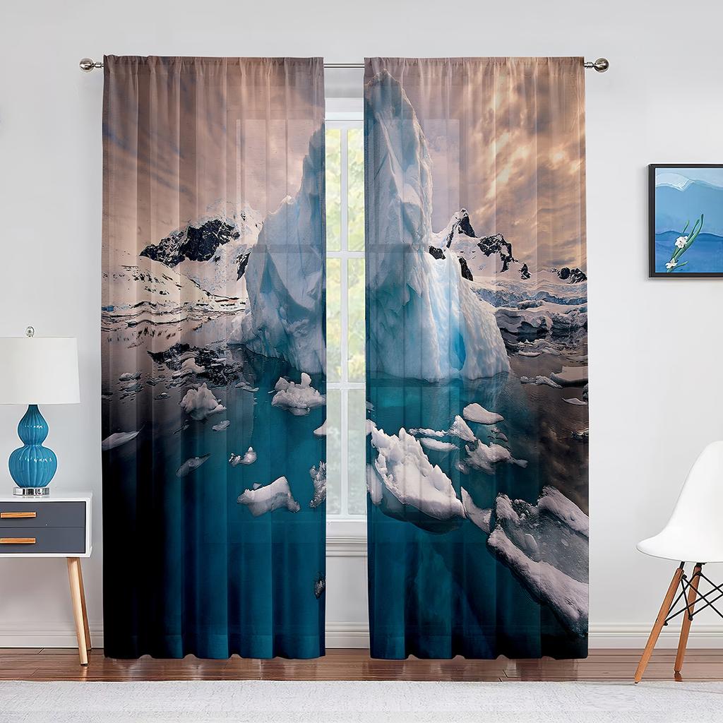 Schneeberg Eisberg Nördlicher Antarktischer See Chiffon Transparente Vorhänge für Wohnzimmer Schlafzimmer Dekor Fenster Voiles Tüllvorhang