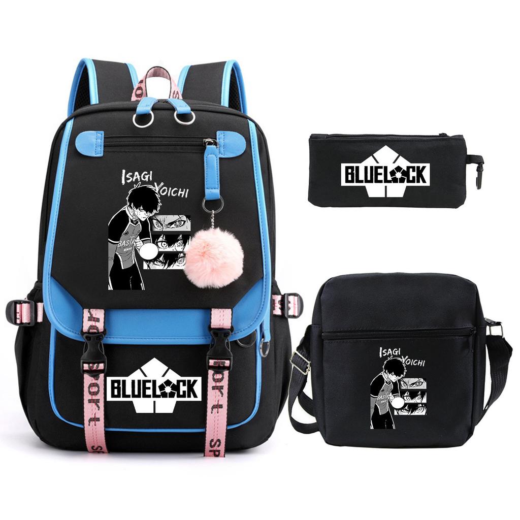 Trend Campus Primary And Secondary School Student School Bag Blue Prison Blue Lock Peripheral Animation Backpack Pencil Bag