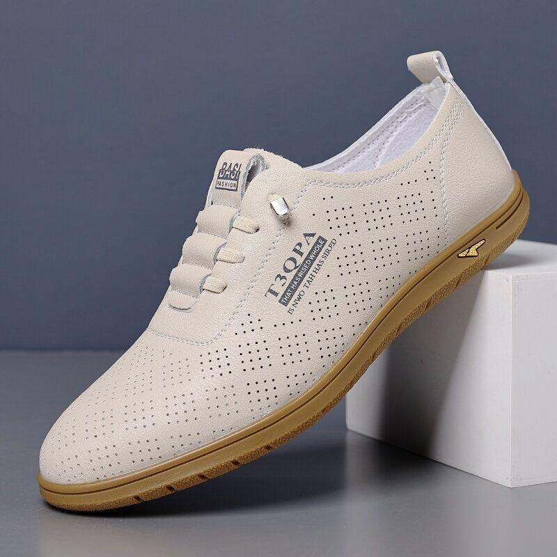 New round head men's casual shoes business trendy men's cow single shoes little white shoes leather shoes