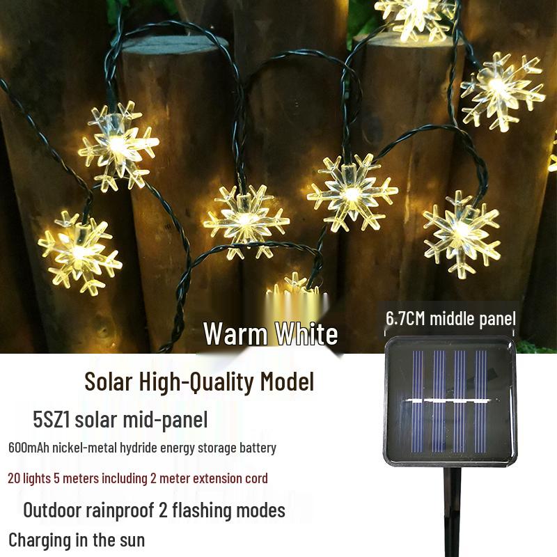 

Snowflake Solar LED Fairy String Lights - Waterproof Outdoor Christmas Decoration for Garden, Courtyard, and Balcony. 4.6CM Snowflake