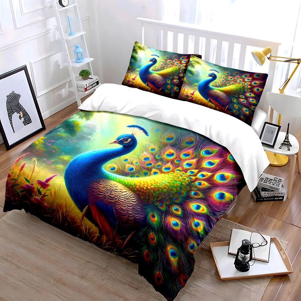 Radiant Peacock Elegance Unfolded Bedding sets Duvet covers Pillowcases(1* Duvet Cover 2* Pillowcases without duvet insert)
