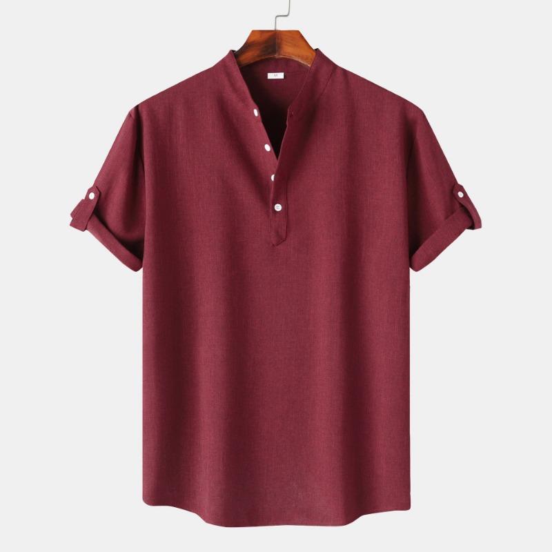 Men's Shirt Spring Autumn Men's Solid Color Standing Collar Short Sleeved Shirt Men's Slim Fit Inch Shirt Men's Clothing