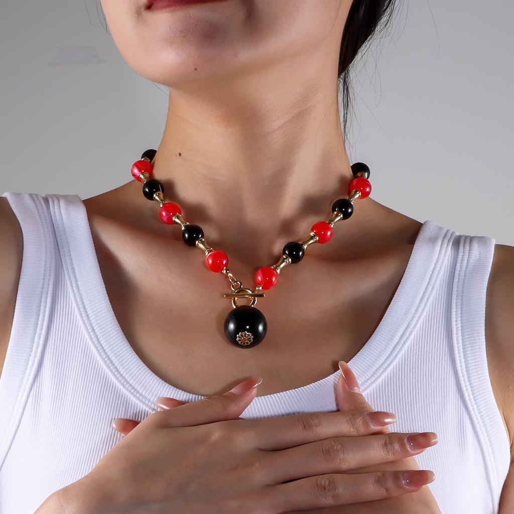 Round Geometry Beaded Chain Necklace for Women Accessories