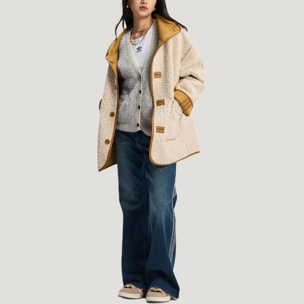 adidas Originals FW25 Crafted Jacket New Year Reversible Lamb Fleece Sports Loose Mid-Length Long Sleeve Jacket Women Jackets KT-3145