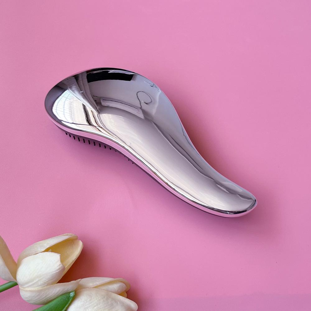 Portable Anti-Knot Hairdressing Comb: Air Cushion, Massage & Curling with Electroplated Finish for Smooth Hair