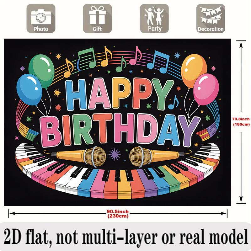 Music Theme Birthday Banner, Instruments Photo Backdrop Wall Decor for Party