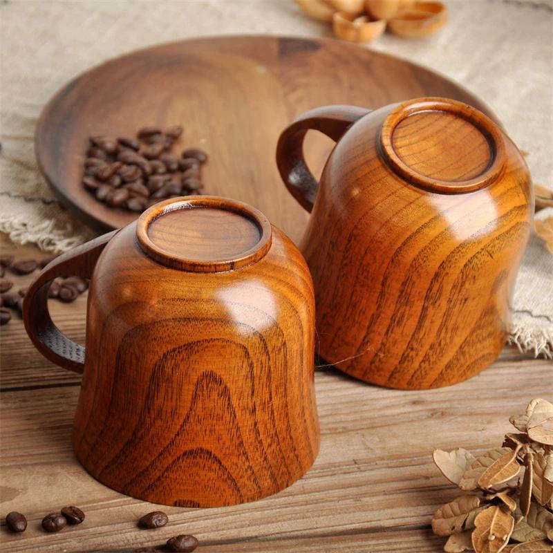 Wooden Solid Wood Cup with Handle Sour Jujube Solid Wood Water Tea Cup Trumpet Cup for Kitchen Living Room