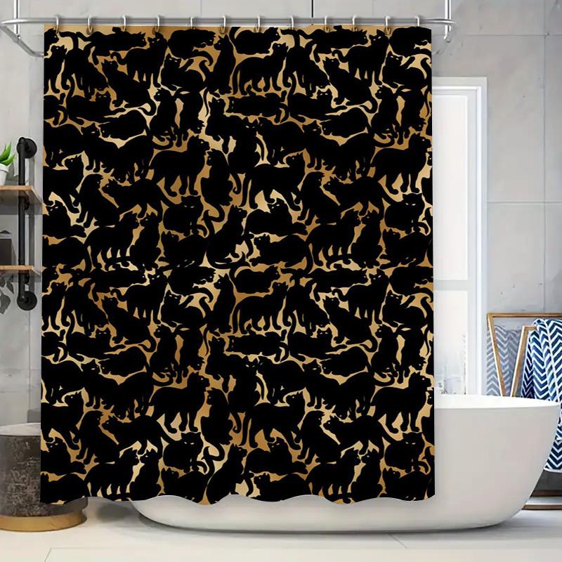 

Silhouette Cats Shower Curtain Black Decorative Waterproof Bath Mat Home Decor Waterfall Pattern Polyester Fabric Bathroom Showe W60H190(CM)-1 Pcs