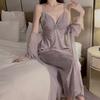 Große Größe Pyjama Plus Brustpolster Eisseide Langes Trägerkleid Morgenmantel Damen Zuhause Reiner Wunsch Anzug