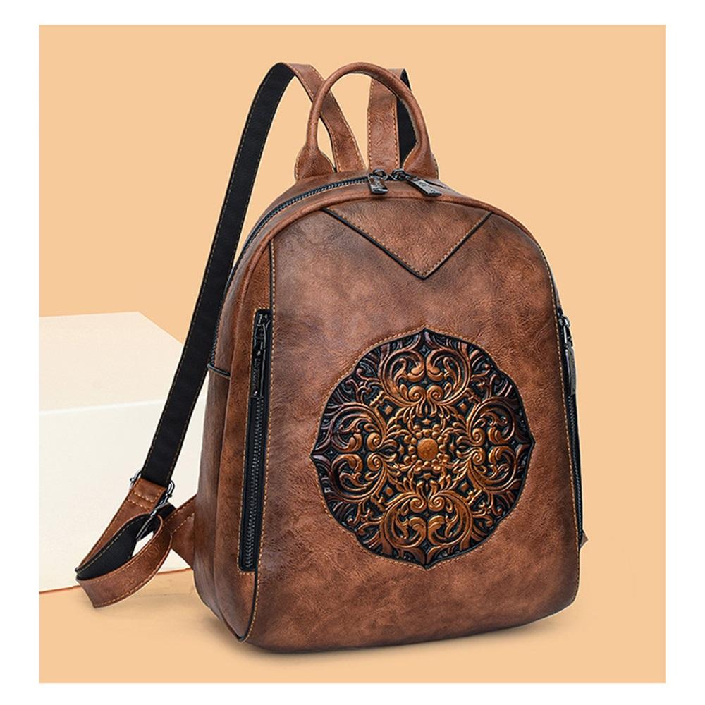Women's Vintage Embossed PU Leather Backpack, Convertible 3-Way Casual Daypack, Lightweight Commuter Travel Backpack Purse