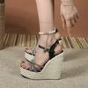 15CM Wedges Heel Platforms Sandals Chunky Sole Open Toe Crystal Straps Women's Fashion Sandals Zapatos De Mujer Size 34-42